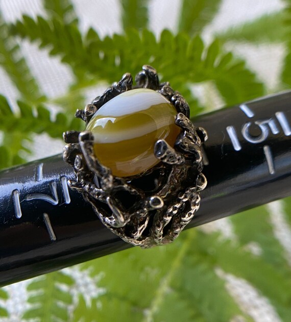 Brutalist solid sterling ring with yellow/white a… - image 1