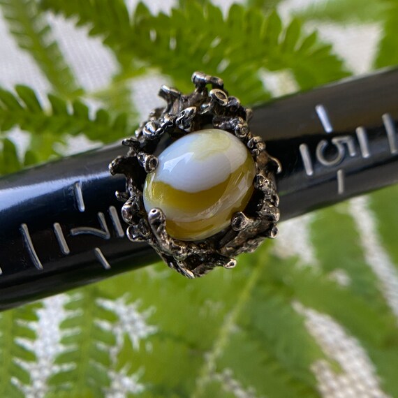 Brutalist solid sterling ring with yellow/white a… - image 7