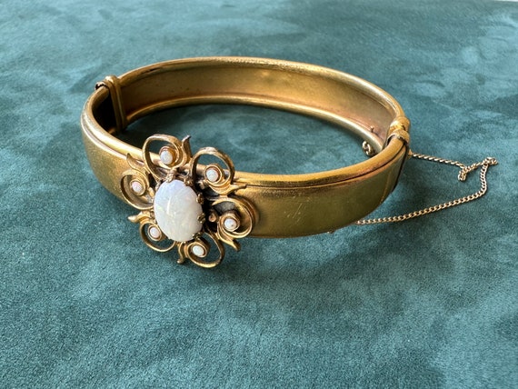 Victorian White Opal Gold Filled Bangle Bracelet … - image 2