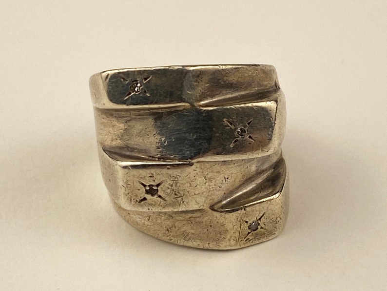 Sterling and clear stone large faceted stack ring
