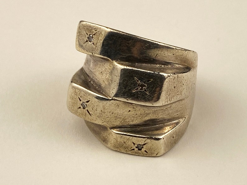 Sterling and clear stone large faceted stack ring