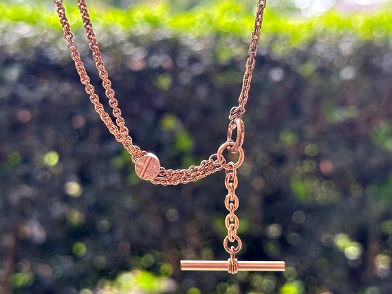 Antique Victorian Pocket Watch Chain Gold Filled Faux Pearl T-Bar Necklace