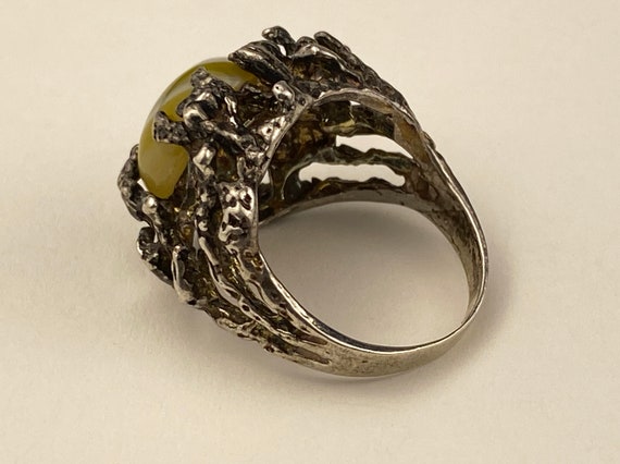 Brutalist solid sterling ring with yellow/white a… - image 4