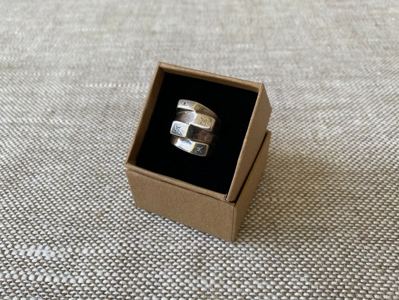 Sterling and clear stone large faceted stack ring