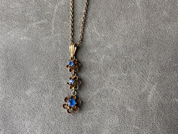 Vintage three blue stone 10K gold delicate pendan… - image 5