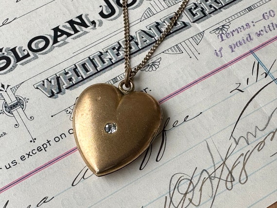 Vintage large gold filled HEART Locket with paste… - image 1