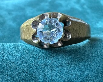Antique paste glass brass tone statement engagement ring