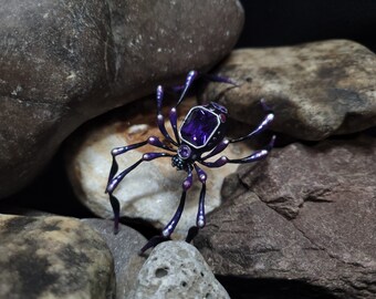 Handgefertigte Spinnen Brosche - mit Zirkonia - Hergestellt aus Polymerclay und Epoxidharz