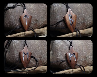 Gruppe 3 - Runen ~ Tyrs Aett ~ Teil 1 von 2 - Handgefertigte Runen Talisman aus Holz und Epoxidharz - mit verstellbarer Baumwollkordel