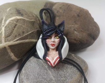 Ahri the nine-tailed Fox-- League of Legends Cosplay Pendant-- Hand sculpted from polymer clay