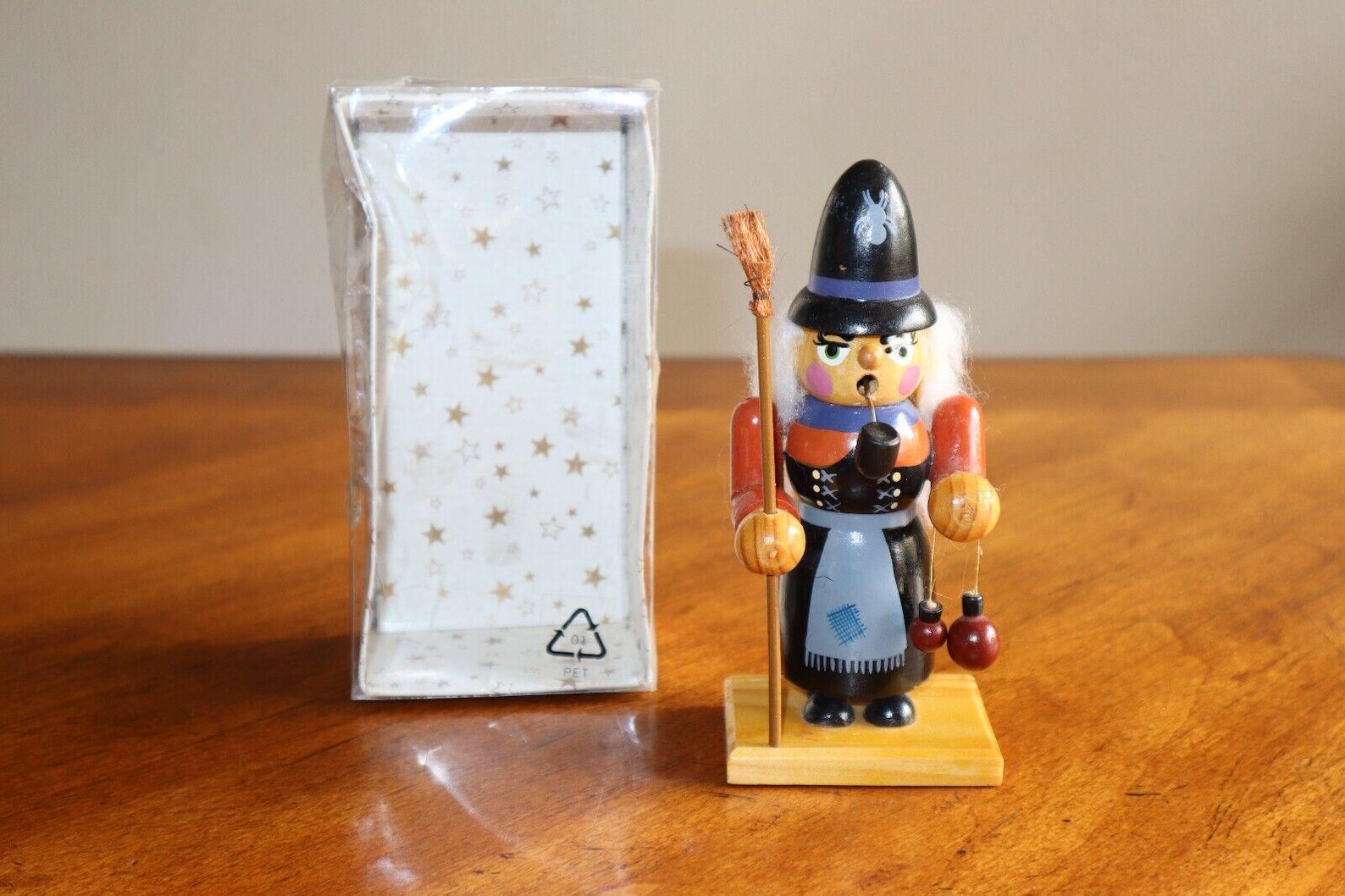 Vintage Wooden Witch Incense Smoker Figurine Germany Spider Hat Pre 2002 ~6
