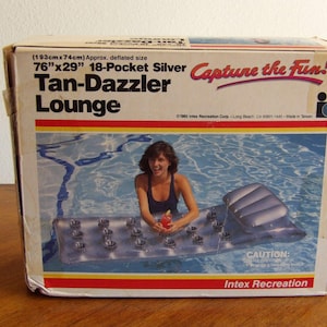 New Intex Vtg Tan Dazzler Lounge 18 Pocket Silver 76"x29" 1985 Pool Float Raft