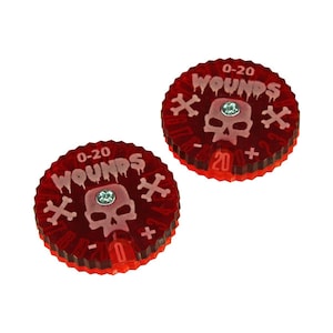 LITKO Wound Dials | 0–15, 0–20, or 0–30 HP Trackers | Translucent Red & Fluorescent Pink Acrylic | Laser-Engraved Counters for Wargames