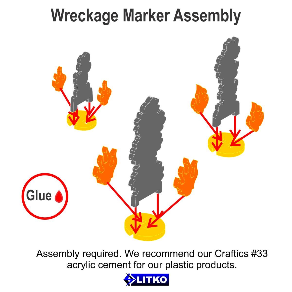 Litko Small Flaming Wreckage Markers (7 Stück) – 15 Mm Durchmesser, 30 Mm Hoch – Für Tabletop-Spiele Wie Warhammer, Pathfinder