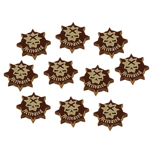 May include: Ten brown star-shaped tokens with a skull and crossbones design and the word "Activated" printed on each.