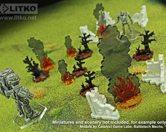 Litko Small Flaming Wreckage Markers (7 Stück) – 15 Mm Durchmesser, 30 Mm Hoch – Für Tabletop-Spiele Wie Warhammer, Pathfinder