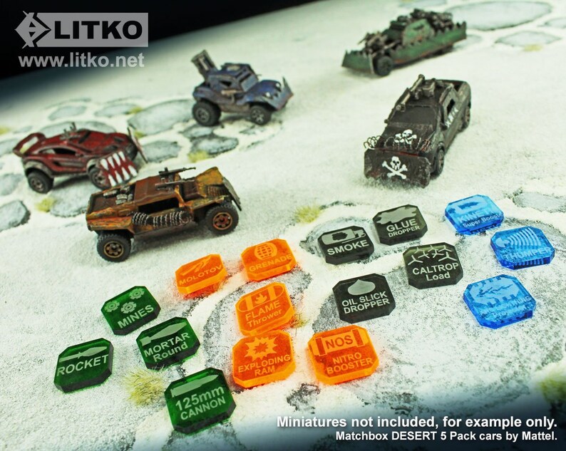 Gaslands Miniatures Game Weapons Tokens Set Multi-Colored | Etsy