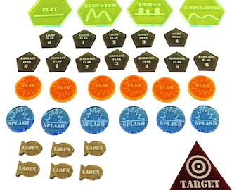 LITKO Air Strike Tokens | Compatible with Blood Red Skies | Target, Bomb, Flak, Splash, Terrain, Barrage Markers | Attack & Defense Tokens