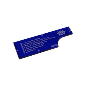 May include: A blue acrylic game ruler with white text detailing attack sequence steps. The ruler has a notched edge and a geometric design near the 1/2 mark. The brand name "LITKO" is printed on the ruler.