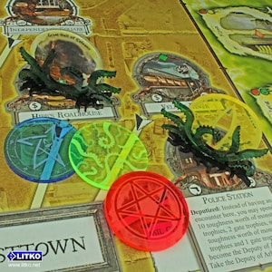 LITKO Gate Marker & Token Set | Arkham Horror Compatible | Cthulhu-Themed 3D Acrylic Sealed Gate Stand, Tentacle Gate Token Holder