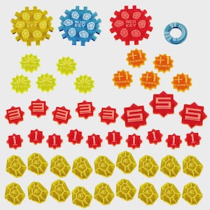 LITKO Key Card Games Token Set | Compatible with KeyForge | Acrylic Æmber, Damage, Power, Stun, Key Tokens for Card Battle & Deck Games
