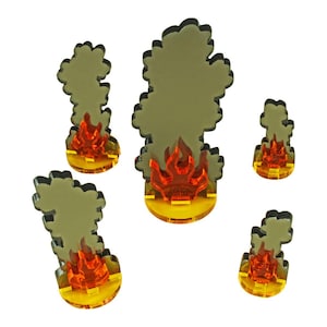 LITKO Flaming Wreckage Markers | Variety of Sizes | Compatible with Sci-Fi & Modern Miniatures Games | Acrylic Battlefield Terrain Indicator