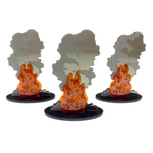 LITKO Smoldering Blaze Markers | Small, Medium, Large Smoke and Fire Effect Tokens | Acrylic Flames for Tabletop Wargames & RPG Terrain