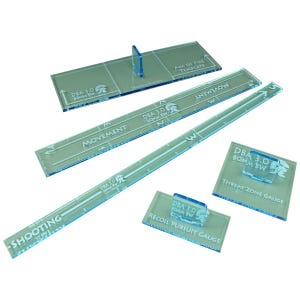 LITKO DBA 3.0 Compatible Gauge Set | Transparent Light Blue Acrylic Tools for 40mm or 60mm Based Armies | 5-Piece DBx Movement & Combat Kit