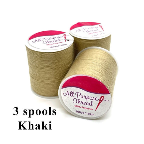 Khaki ALL PURPOSE THREAD 100% Polyester Sewing Thread 3 Spools 200 Yards  per Spool 162m 14 Colors Paulabcrafts 