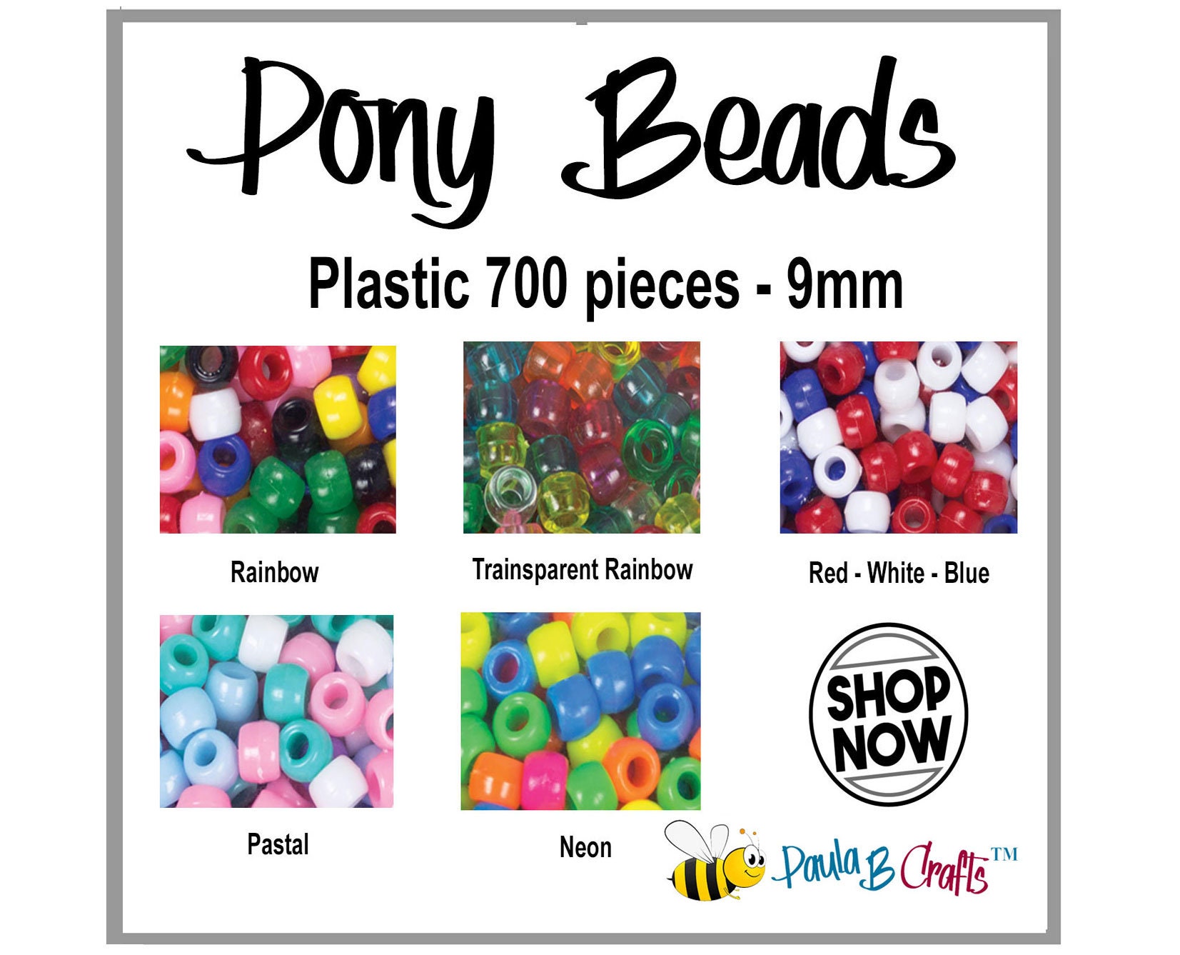 Plastic Pony Beads Assorted Beads Set BULK Beads 9mm Beads Acrylic Beads  Wholesale Beads Set 1000pcs 