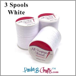 White - ALL PURPOSE THREAD - 100% Polyester Sewing Thread - 3 spools ( 200 yards per spool ) 162m - 14 Colors - PaulaBCrafts