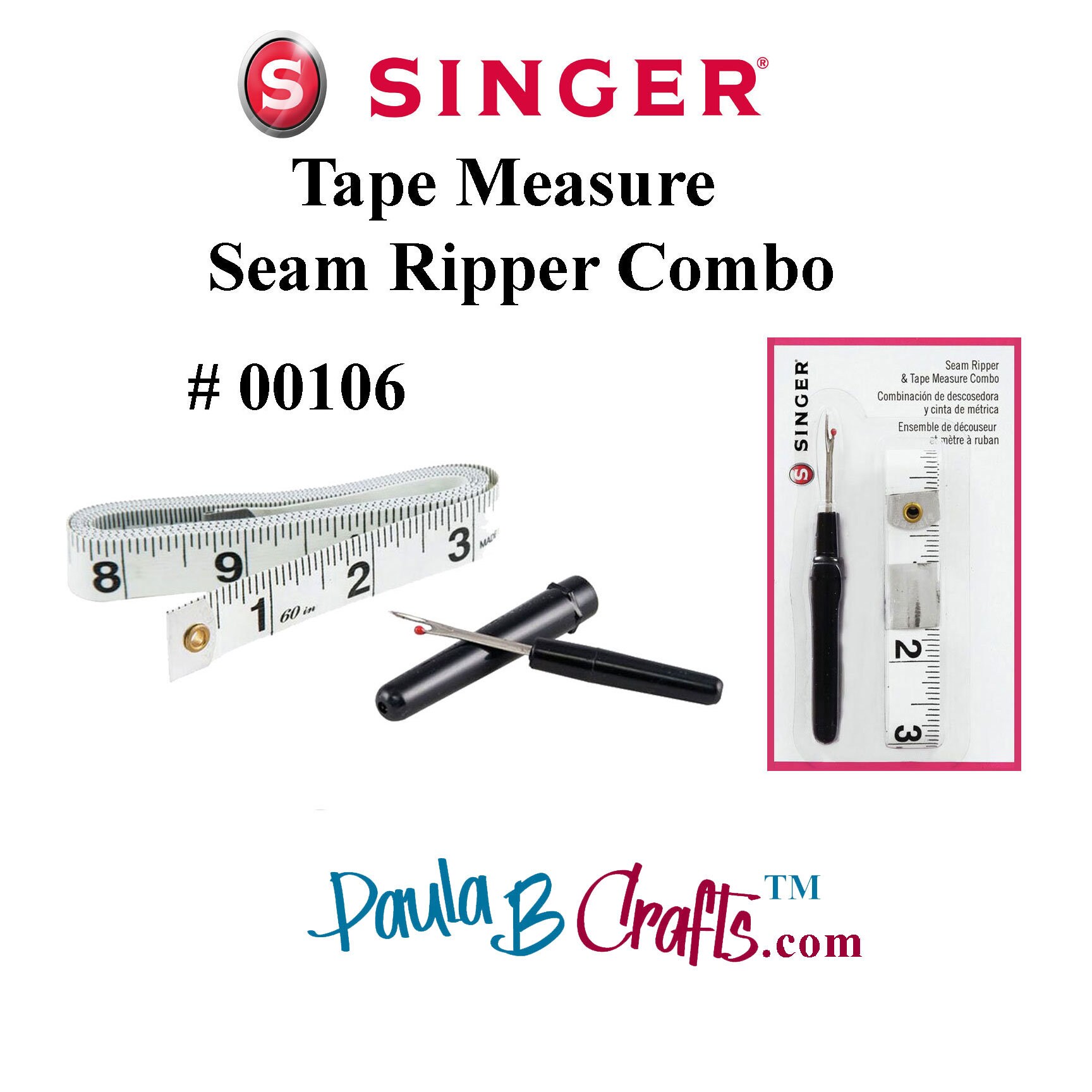 Singer Tape Measure/Seam Ripper Black and White
