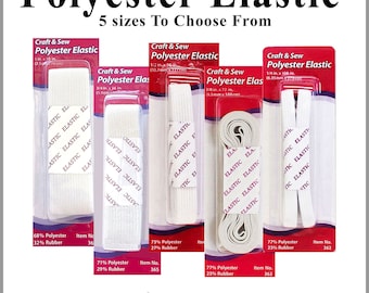 Polyester Elastic, Braided Elastic, Sewing Elastic, White Elastic, Stretch Elastic, 5 Sizes Available