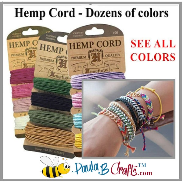 NATURAL HEMP CORD Set - 1mm / 20lb - Hemptique Premium Natural Hemp Cord - 4 Colors Approx: 29.8 Feet Per Color - Paula B Crafts