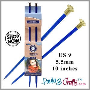 Crafters Closet US 9 Knitting Needles Aluminum 2 pcs  Single Point Aluminum Knitting Needles 10&quot; (5.5mm)