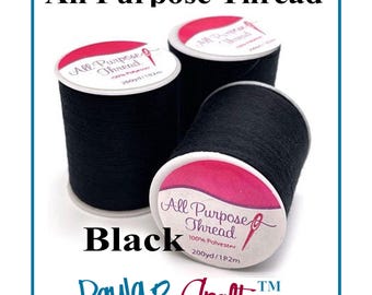 Black Polyester All Purpose Sewing Thread - 3 Spools, 200 Yards Each. PaulaBCrafts