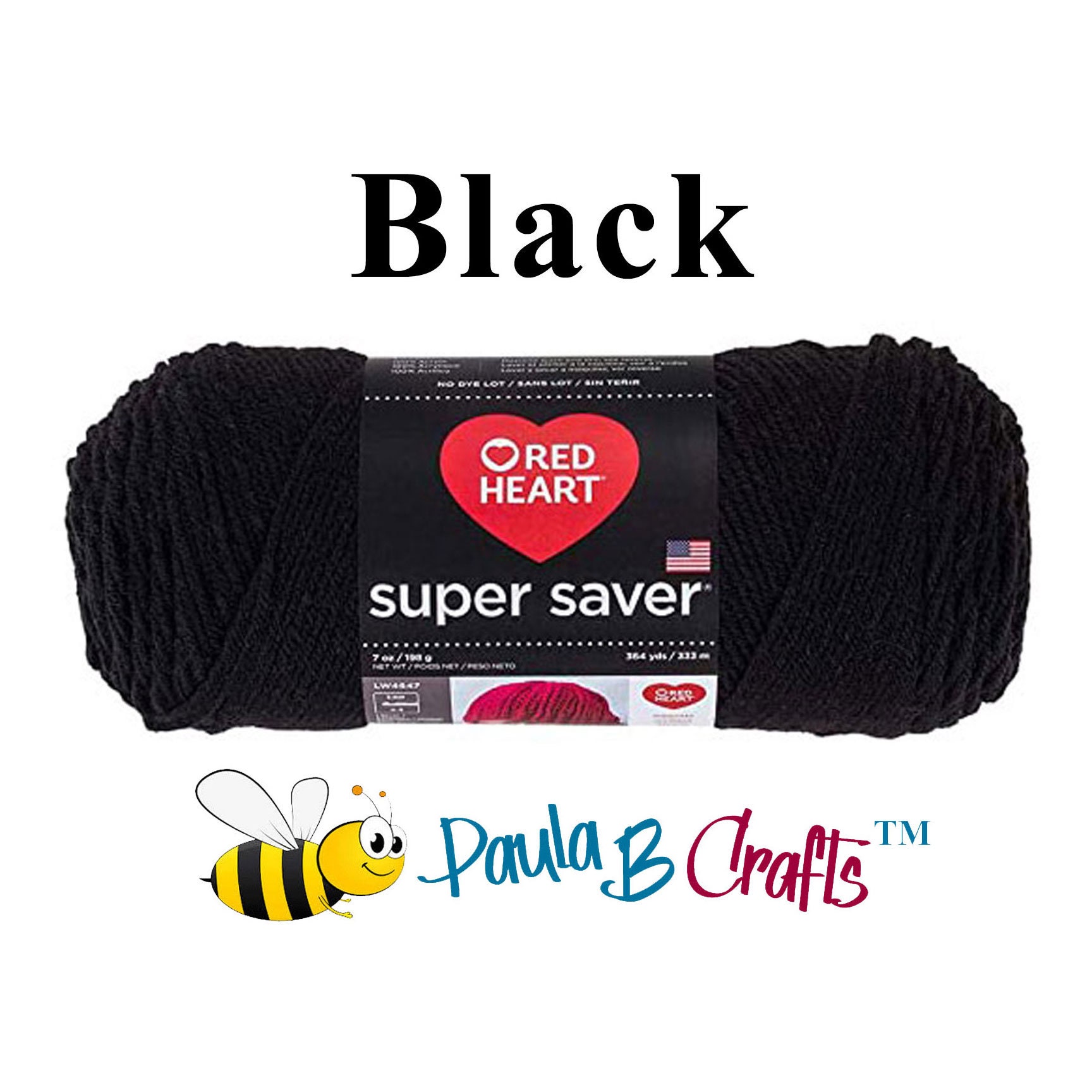 Red Heart Super Saver Yarn, Black 0312, Medium 4 - 1 skein, 7 oz