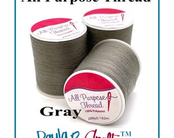 Gray Polyester All Purpose Sewing Thread - 3 Spools, 200 Yards Each. PaulaBCrafts