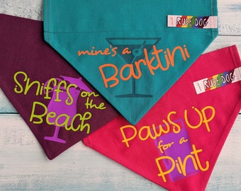 Booze Hounds Bandana, over the collar, pub dog, bar hound, going out, dogtails, cocktails, sniffs on the beach