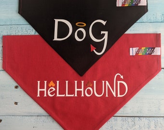 Reversible Dog/Hellhound Bandana, Over the Collar. Good Omens, Apocalypse Angel/Demon