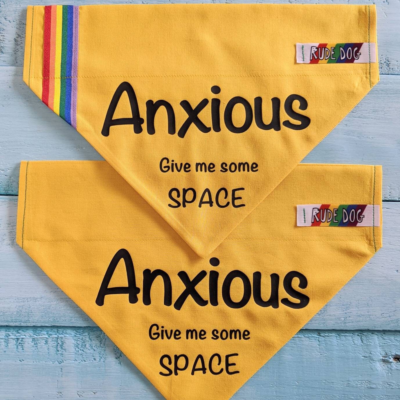 Yellow Anxious or Reactive Dog Bandana, Over the Collar