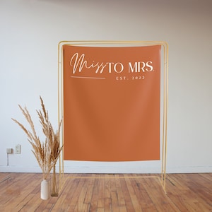 Miss To Mrs Banner, Telón de fondo de despedida de soltera de novia moderna, Tapiz personalizado de despedida de soltera, Telón de fondo minimalista de despedida de soltera, Novia para ser estandarte