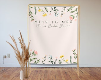 Miss to Mrs Custom Backdrop, Floral Custom Tapestry for Bridal Shower, Boho Bridal Shower Signs, Minimalist Wedding Shower Custom Banner