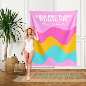 Girls Just Wanna Have Sun Bachelorette Backdrop, Tropical Bachelorette Personalized Sign, Bachelorette Pool Party, Beach Bachelorette Banner