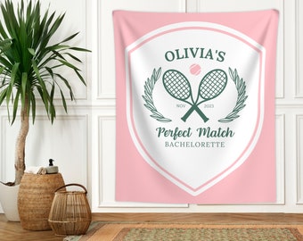 Perfect Match Bachelorette Backdrop, Tennis-Thema Benutzerdefiniertes Banner, Tennis & Tequila Bachelorette-Zeichen, Country Club Bachelorette Party Banner