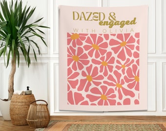 Dazed and Engaged Bachelorette Sign, Groovy Retro Custom Backdrop, 70's Photo Booth Backdrop, Flower Power Bachelorette Party Banner