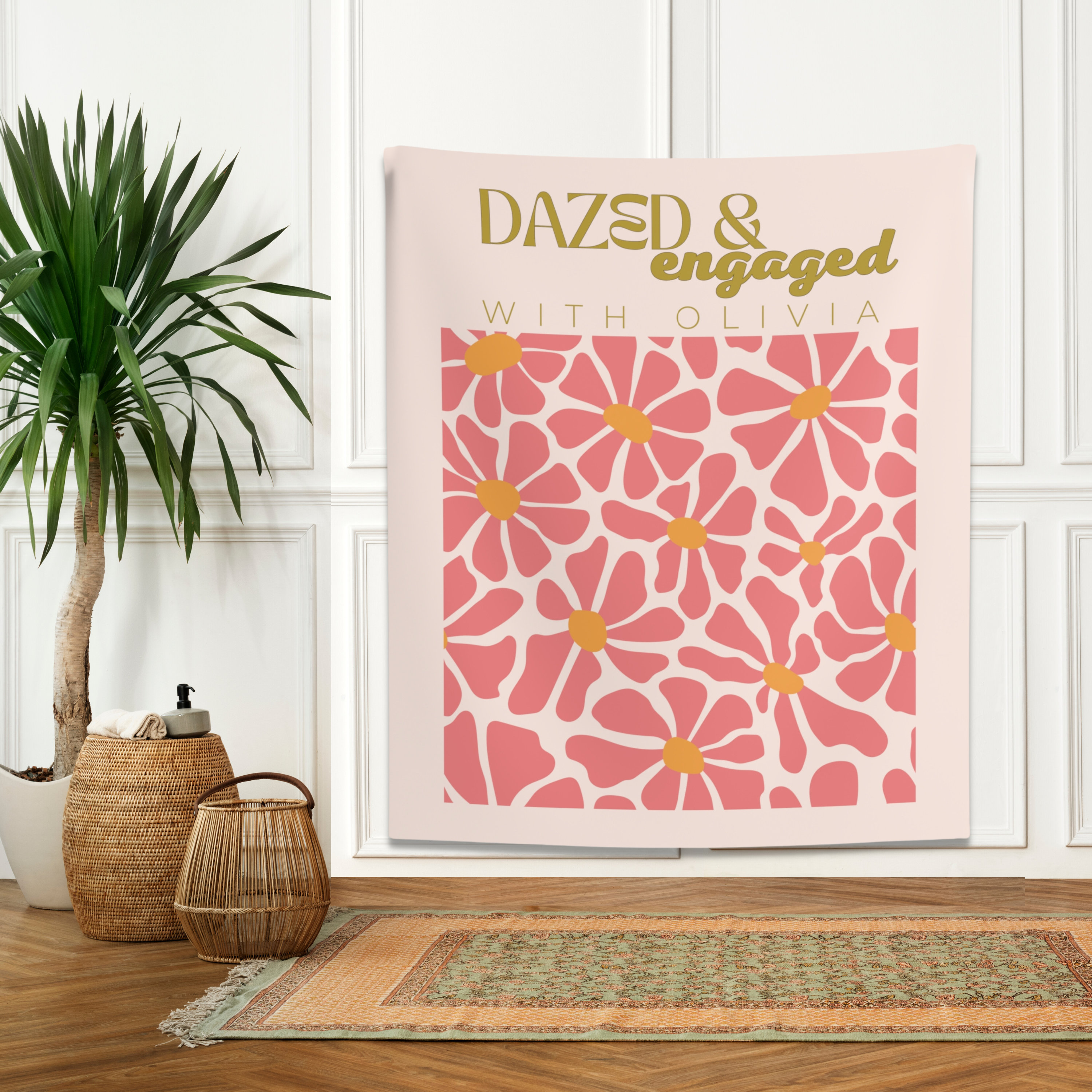 Dazed and Engaged Bachelorette Sign Groovy Retro Custom Backdrop 70s Photo Booth Backdrop Flower Power Bachelorette Party