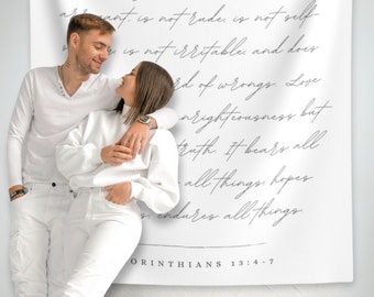 1 Corinthians 13 Wedding Scripture Backdrop, Wedding Bible Verse Backdrop, Wedding Tapestry Backdrop, Wedding Reception Banner