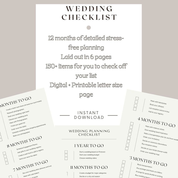 detailed wedding checklist printable wedding to do list etsy