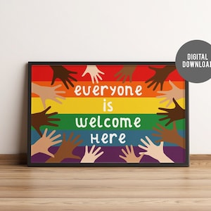 Everyone is Welcome Here Rainbow Poster: Classroom Poster, Classroom Decor, Pride, LGBT, Kindness, School Counselor, Diversity Inclusion